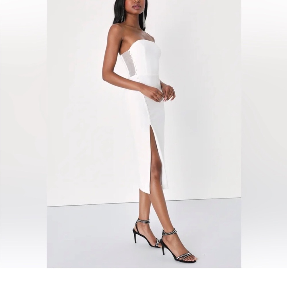 Lulu’s Loving the Feeling White Strapless Bodycon Midi Dress